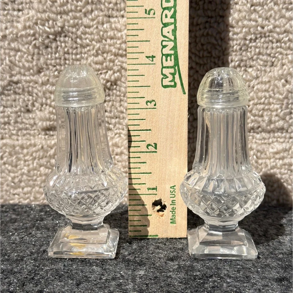 Bohemia Crystal Glass Salt and Pepper Shakers Set Vintage Diamond Cut Clear Read